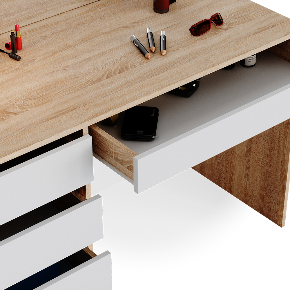 Coiffeuse Sherry Blanc 120cm Avec Éclairage LED - Table De Maquillage Avec Miroir Et Tiroirs De Rangement