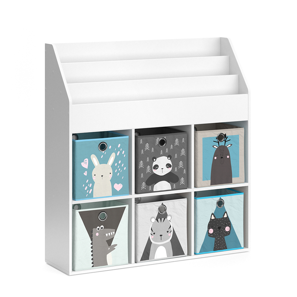 Kinderregal "Luigi" Weiß 107.2 x 114.2 cm mit 6 Faltboxen opt.2 Vicco