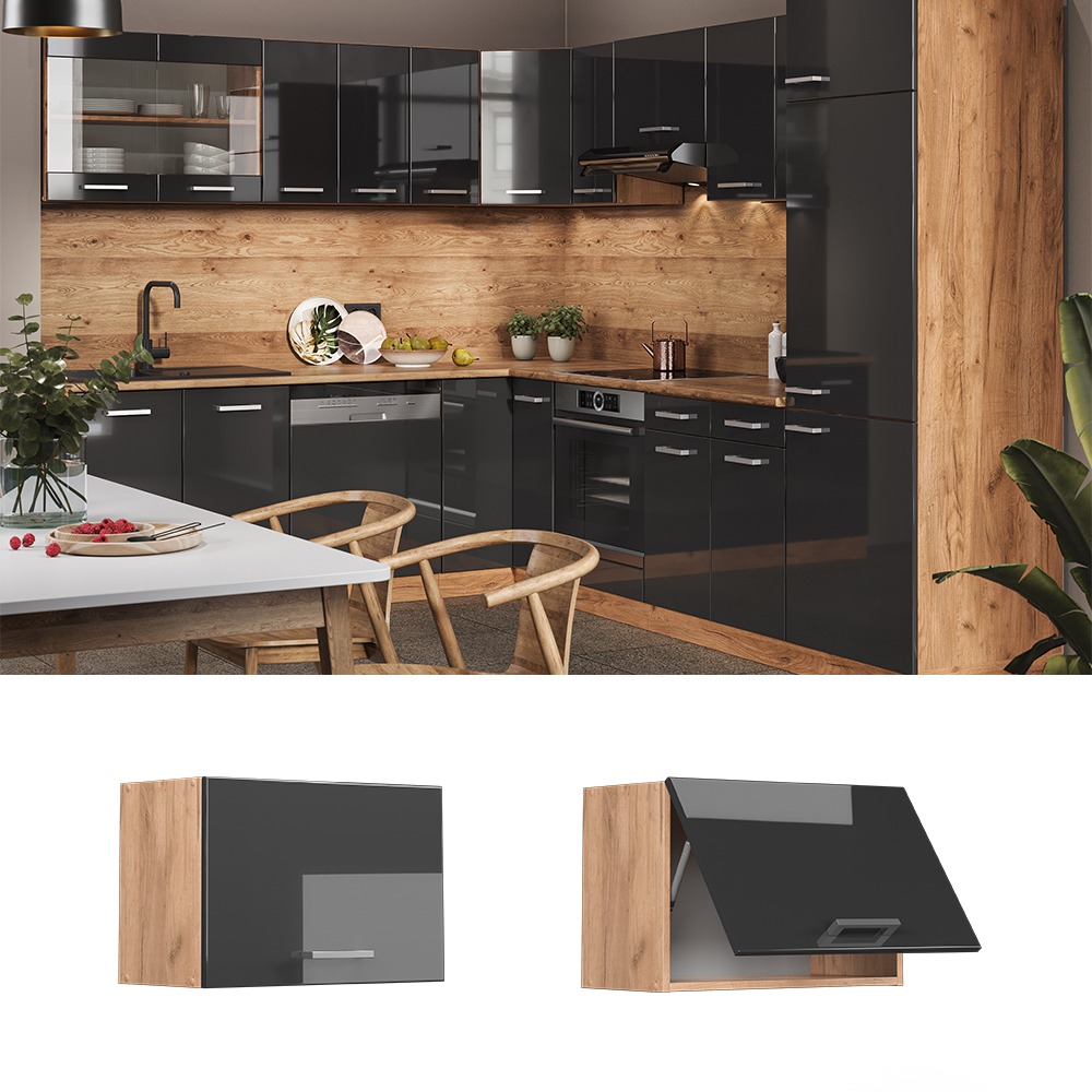Mobile Cucina In Vetro R-Line - Pensile Sospeso 60cm Quercia Dorata/Antracite