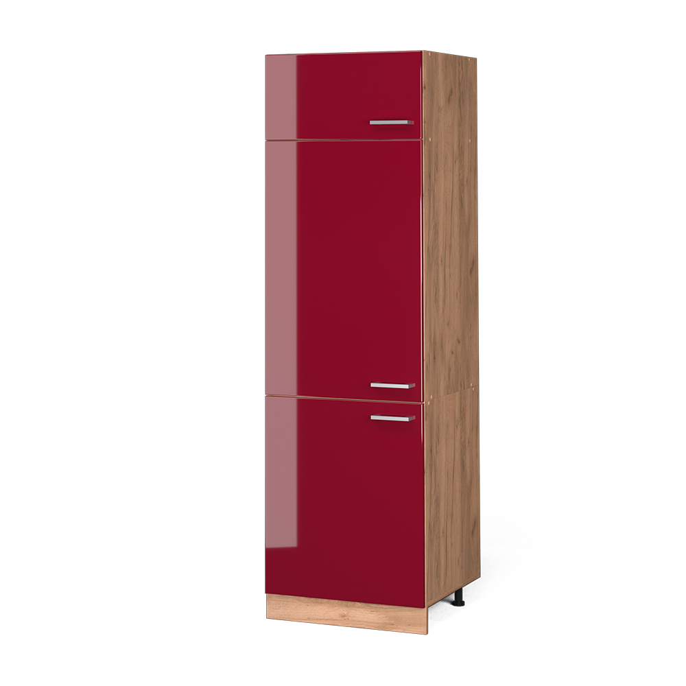 Hladilna omarica "R-Line", Bordo rdeča barva visokega sijaja/Zlati hrast z močjo, 60 cm, Vicco