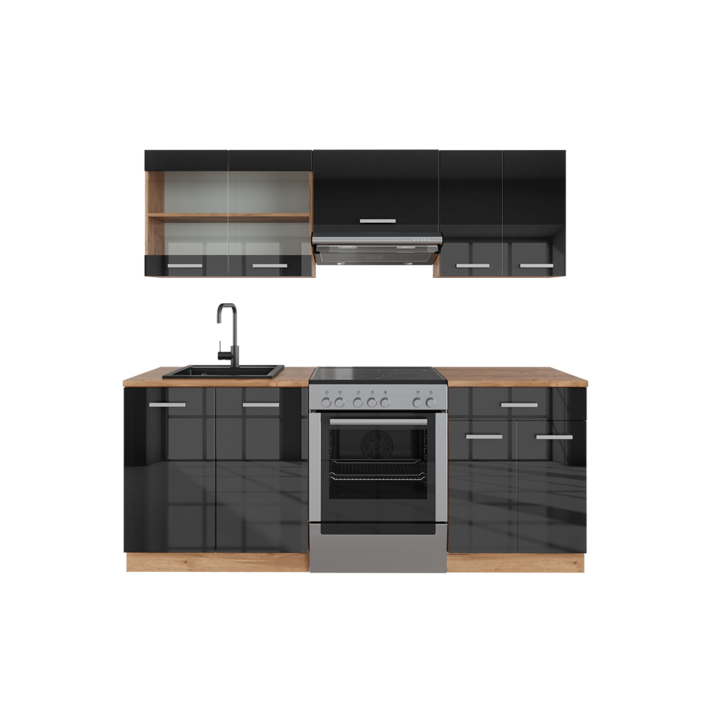 Küchenzeile "R-Line" Weiß Landhaus/Weiß 200 cm ohne Arbeitsplatte Vicco