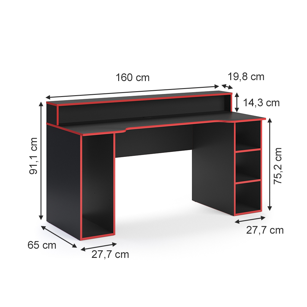 Igralna miza "Roni", Rdeča/Črna, 160 x 65 cm, Vicco