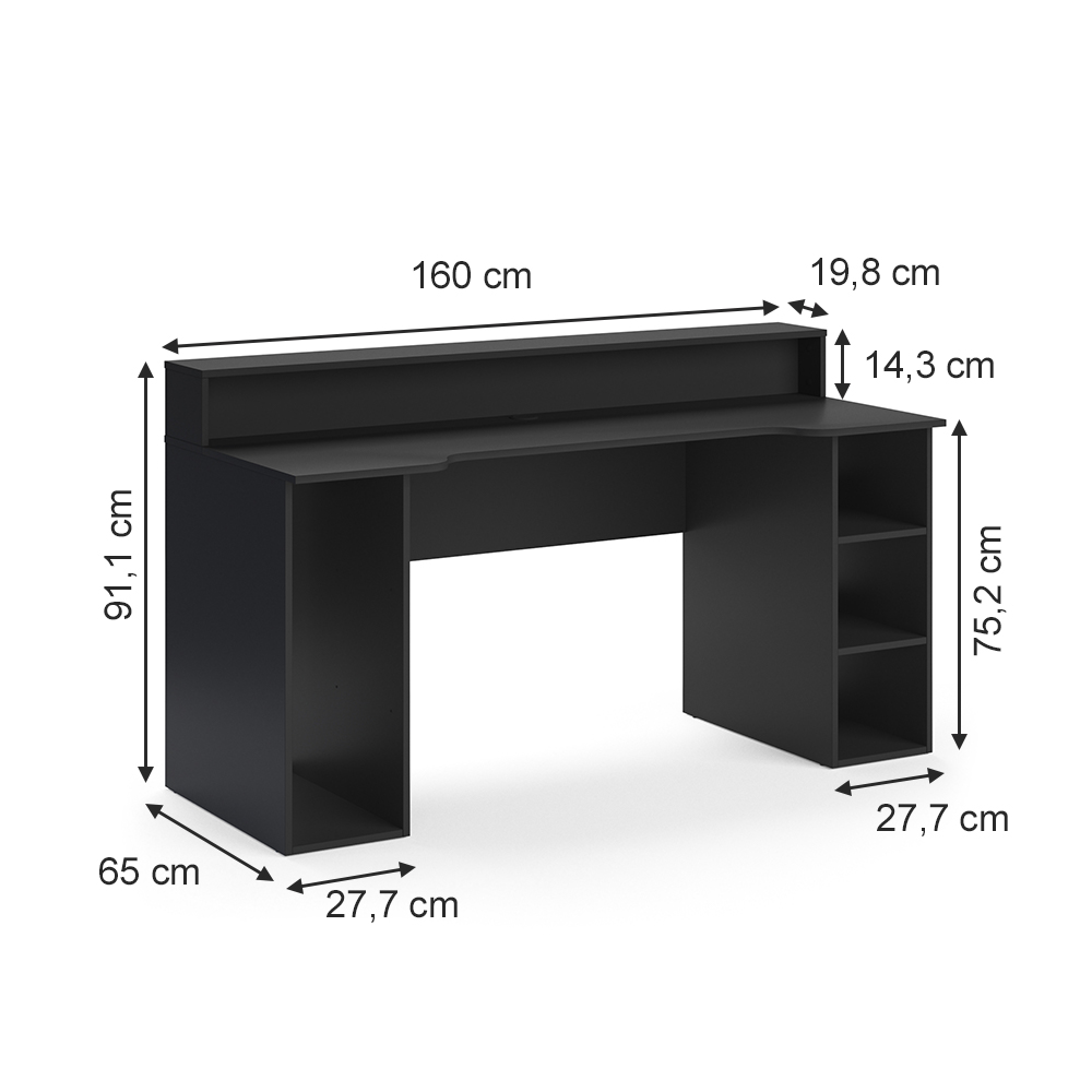 Igralna miza "Roni", Črna, 160 x 65 cm, Vicco