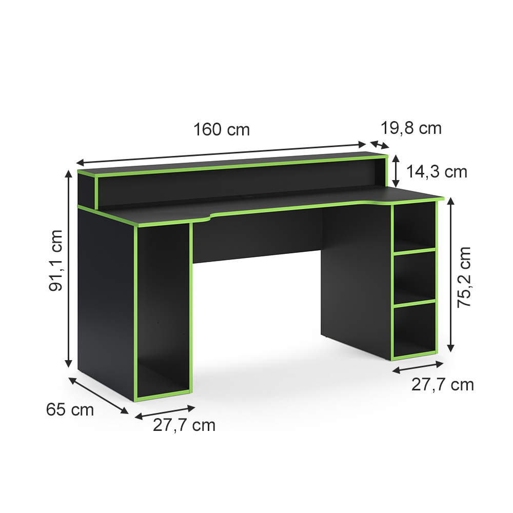Igralna miza "Roni", Zelena/Črna, 160 x 65 cm, Vicco