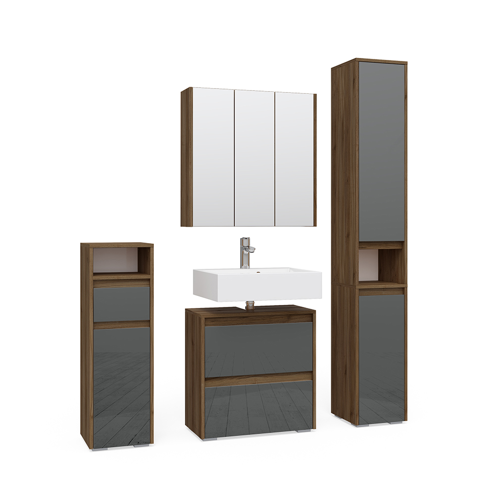 meuble de rangement de salle de bain "Majest", Anthracite/Noyer, 4 parties, Vicco