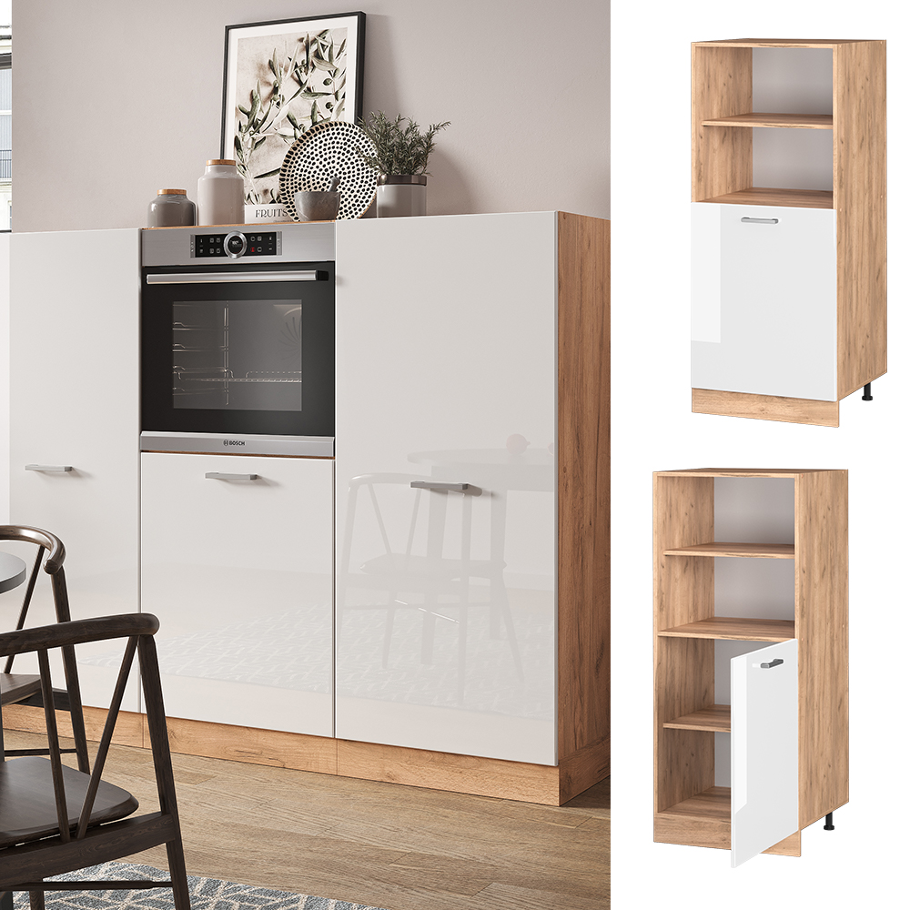 Vicco Keuken Fameline, 300cm Met Hoge Kast, Zonder Pt, Wit Hoogglans/wit
