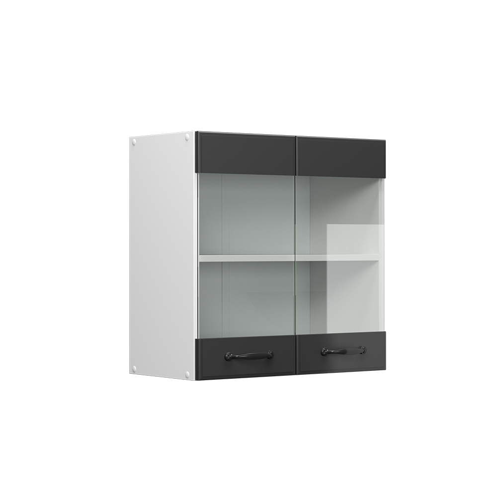 Küchenschrank Glas "R-Line" Anthrazit Landhaus/Weiß 60 cm Vicco