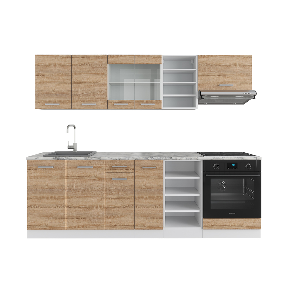 Vicco Cuisine R-Line 160cm Blanc Brillant/Chêne Doré Vicco Cuisine R-Line 160cm Blanc Brillant/Chêne Doré