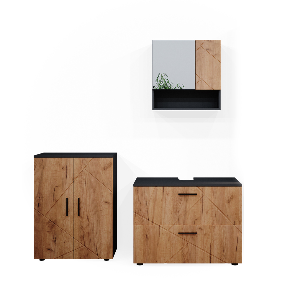 Garnitura kopalniškega pohištva "Irma", Antracit/Hrast, 3 deli, z osnovno enoto 80 cm, Vicco