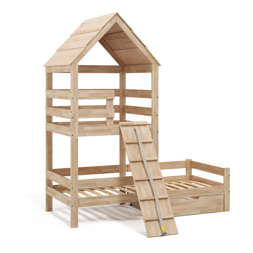 Lit Cabane Enfant Paloma 90x190 Cm Avec Tiroir - Blanc, Bois De Pin, Barrière De Sécurité - 6