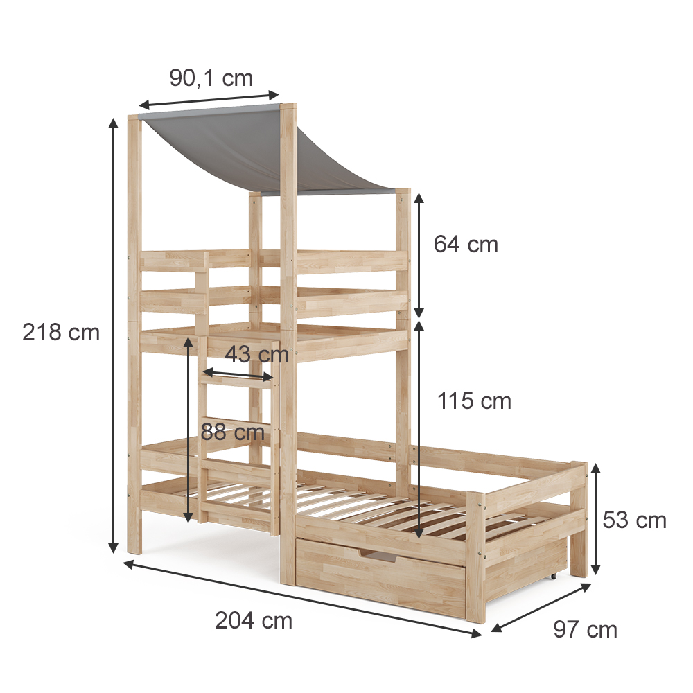Tiroir à Roulettes VitaliSpa Teddy 92x89cm - Bois Naturel - Rangement Sous Lit