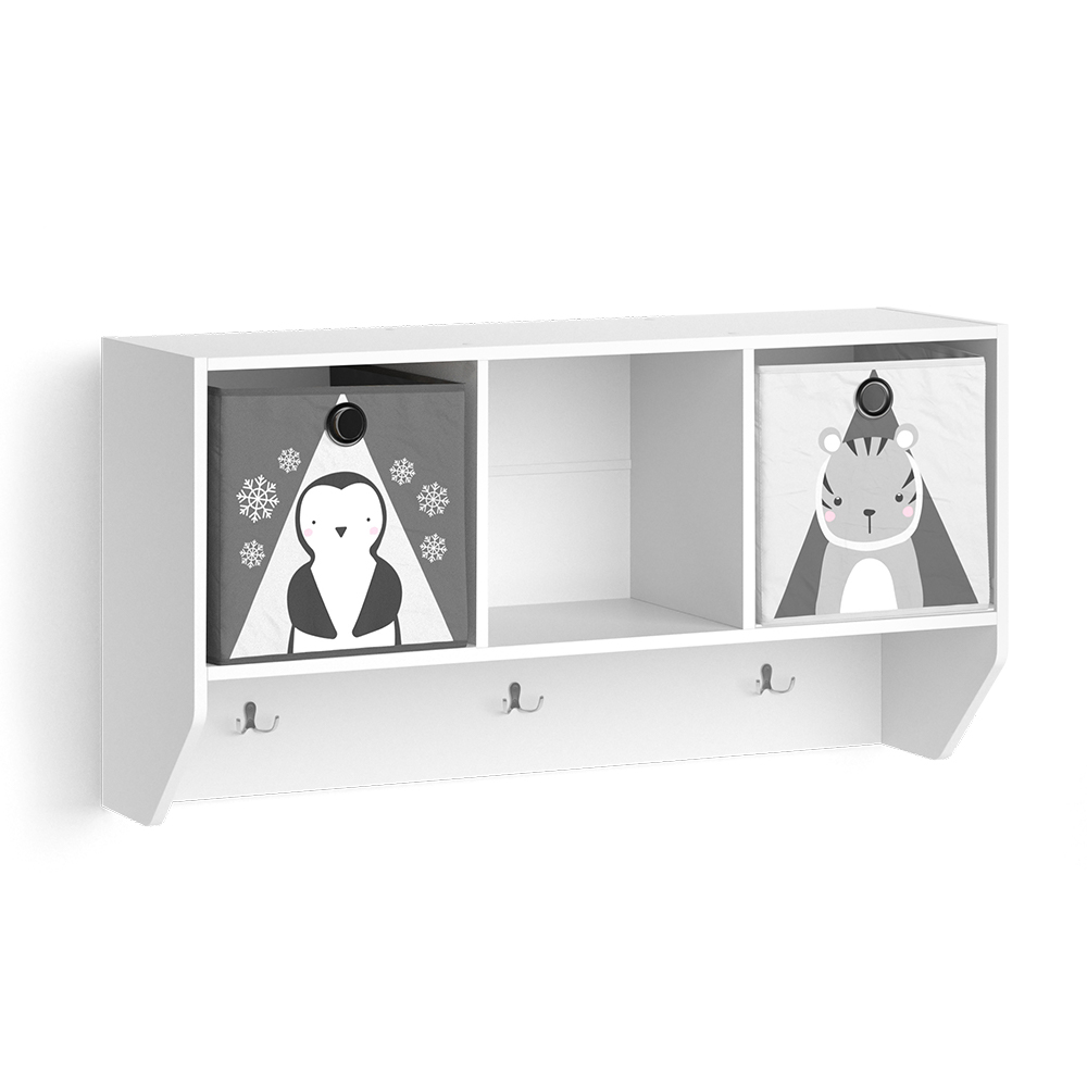 Wandregal für das Kinderzimmer "Luigi" Weiß 107 x 56 cm mit 2 Faltboxen opt.1 Vicco