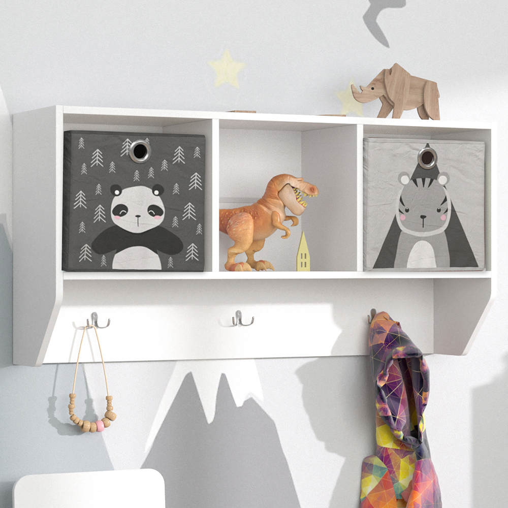 Wandregal für das Kinderzimmer "Luigi" Weiß 107 x 56 cm mit 2 Faltboxen opt.1 Vicco