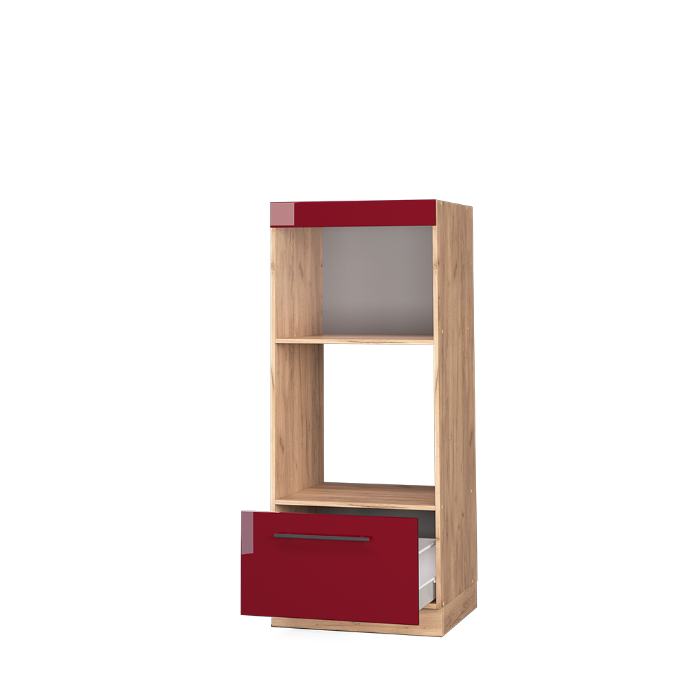 Kuhinjska omarica za mikrovalovno pečico "Fame-Line", Bordo rdeča barva visokega sijaja/Zlati hrast z močjo, 60 cm odprta, Vicco