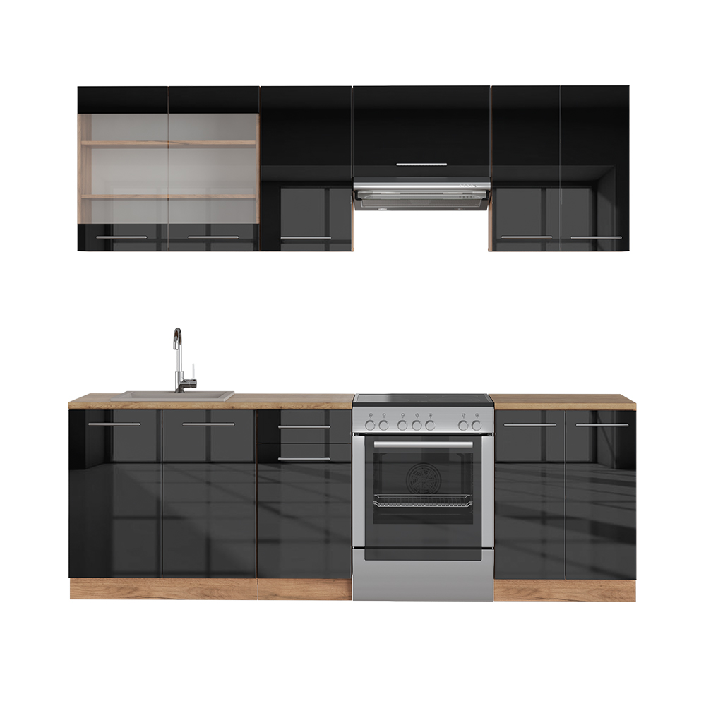 Vicco Küchenzeile Fame-Line 300 Cm - Landhausstil Anthrazit/Eiche