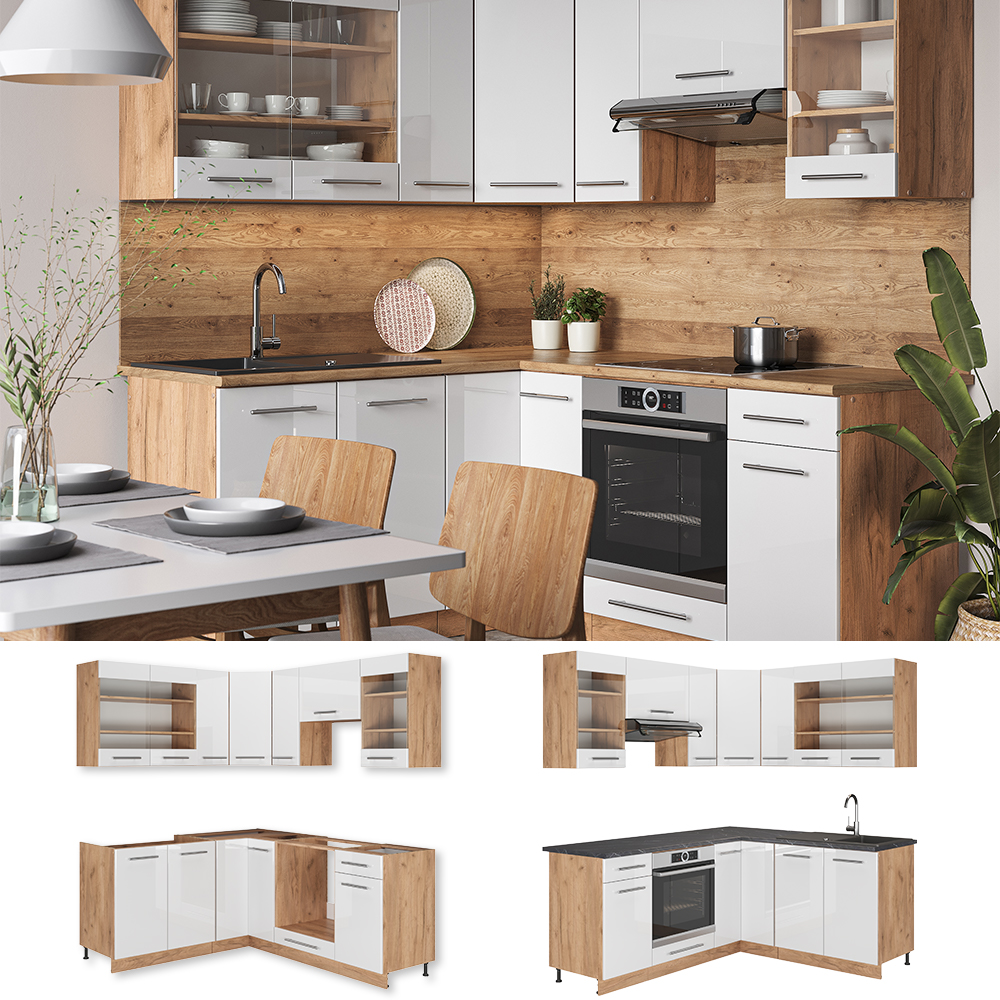 Vicco Fame- Line Cuisine d'angle - 190 x 60 cm, WB Chêne Panneau de Chêne /Chêne kraft