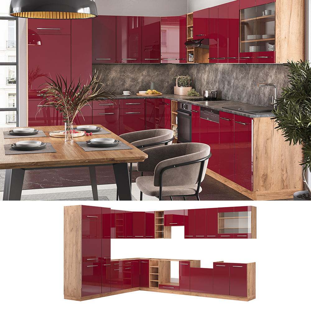 Cuisine En Angle Vicco Fame-LINE – Équipée Complète, 190 Cm, Ultra-brillant Anthracite, Neuve
