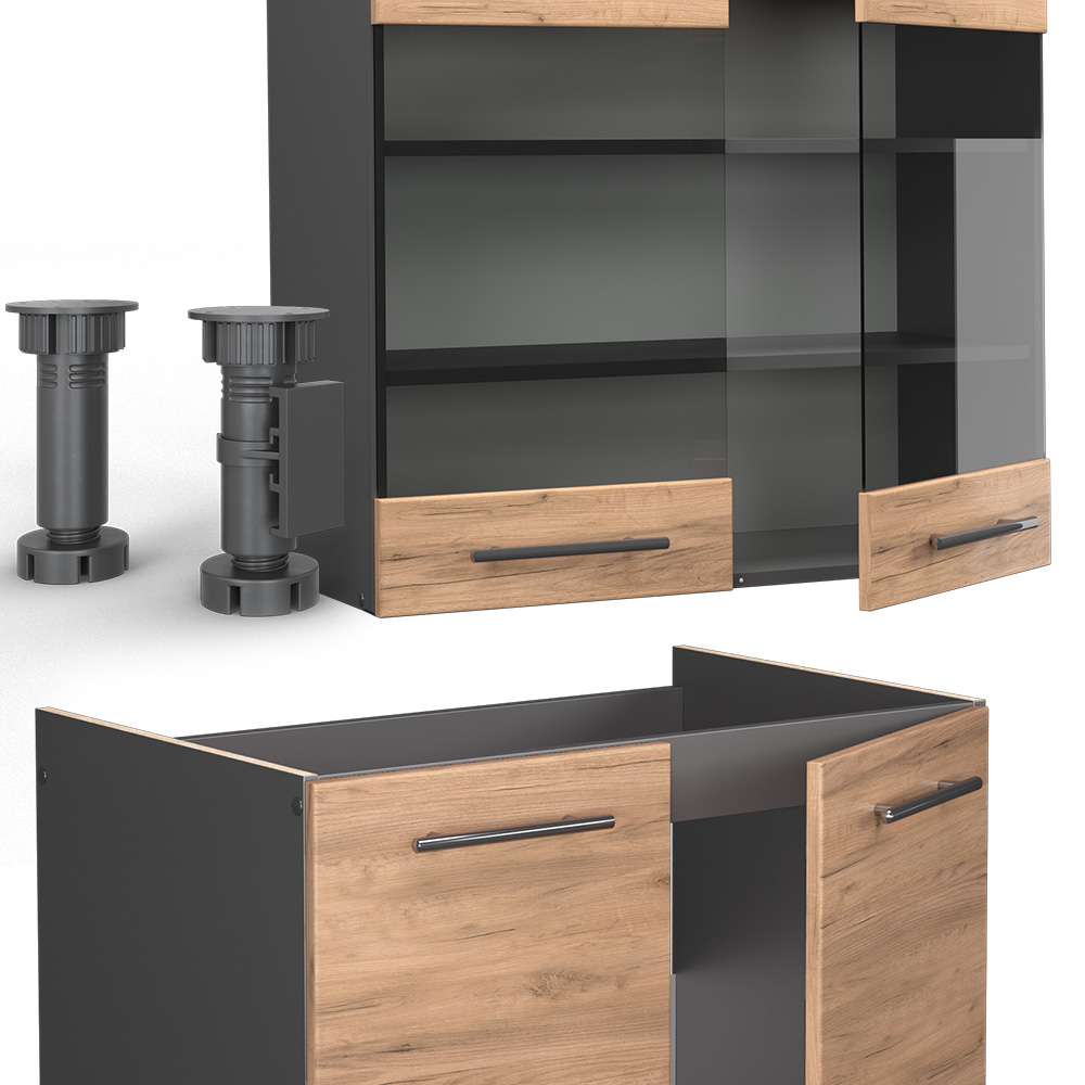 Îlot De Cuisine Fame-Line Vicco – Style Rustique – 90 Cm – Chêne Anthracite Or – Neuf