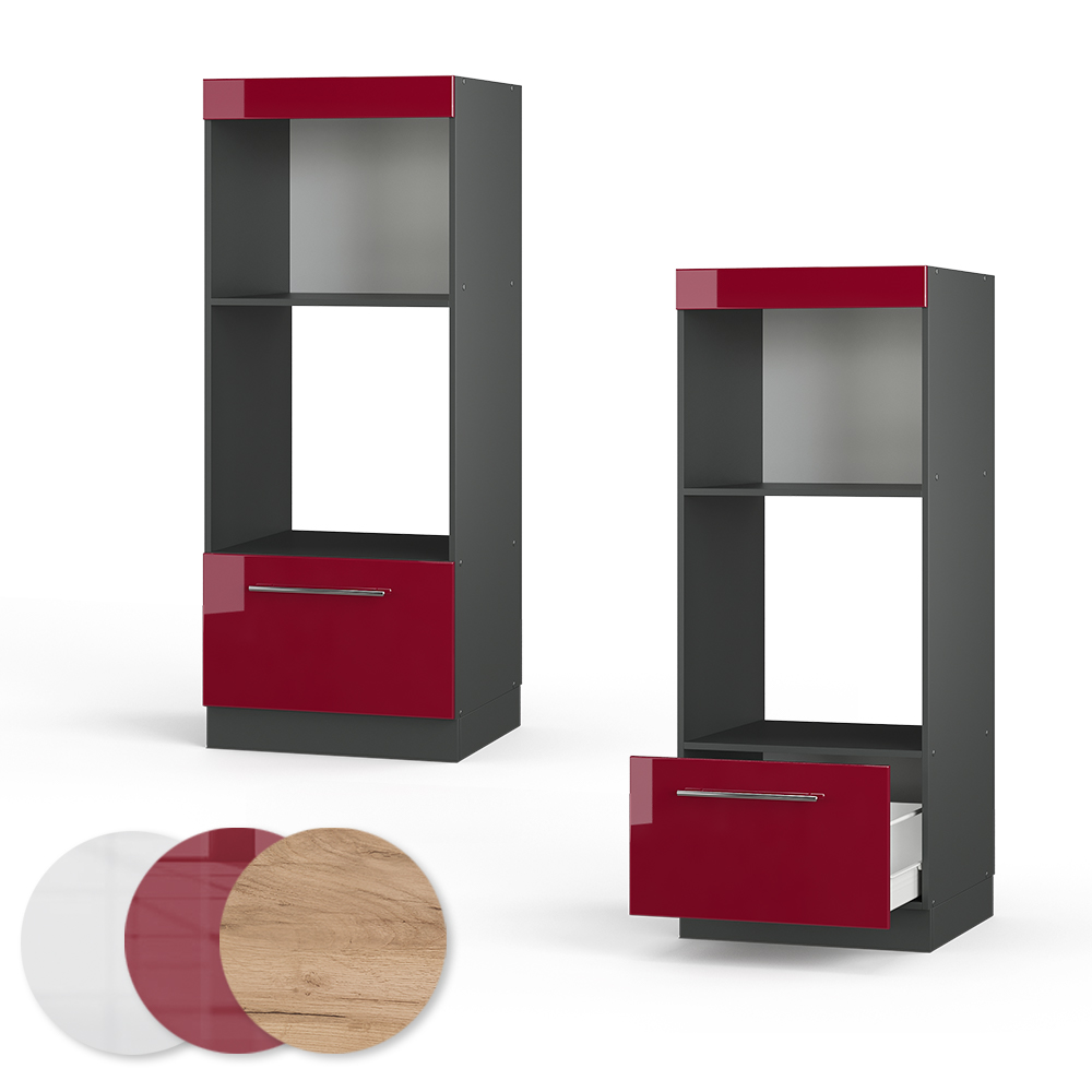 Kuhinjska omarica za mikrovalovno pečico "Fame-Line", Bordo rdeča barva visokega sijaja/Antracit, 60 cm odprta, Vicco
