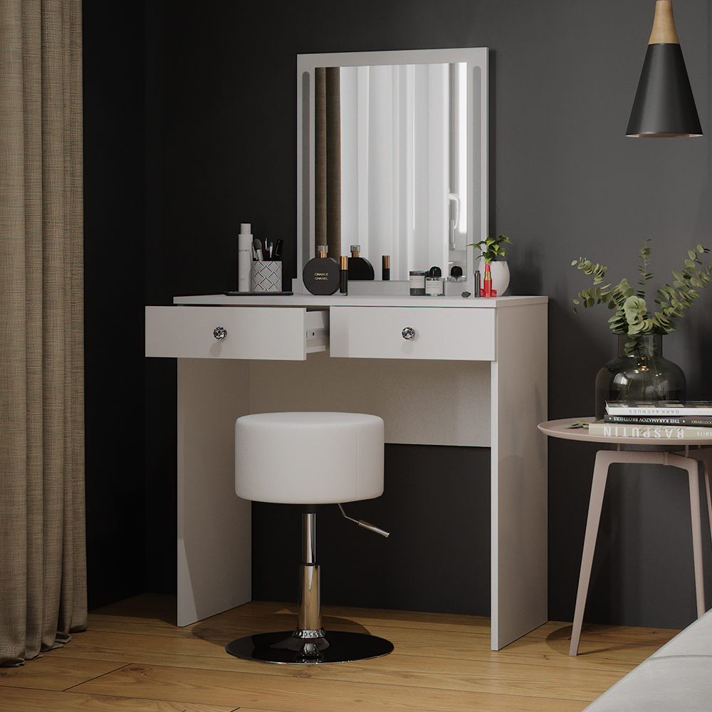 Vicco Coiffeuse Grace, Blanc Haute Brillance, 100cm avec éclairage LED et Tabouret, avec éclairage LED et Tabouret Servant de siège