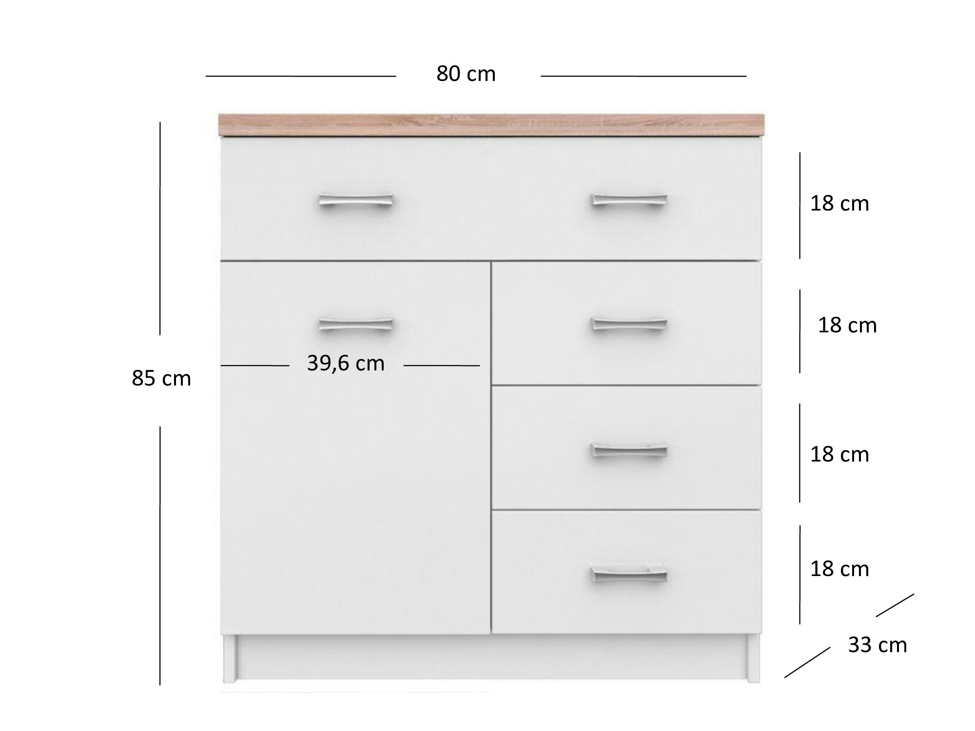 Sideboard "Tomi" Weiß/Sonoma 80 x 85 cm mit Schubladen OK-Living