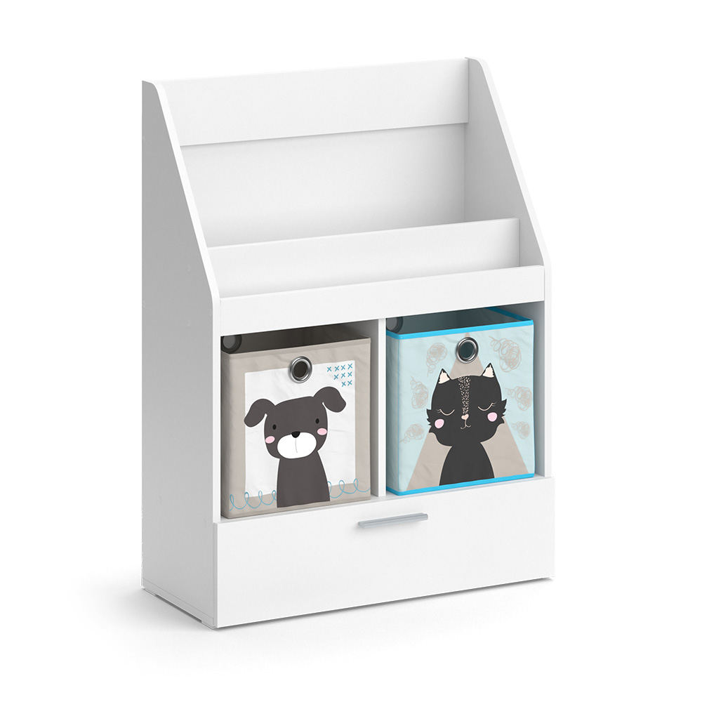 Kinderregal "Luigi" Weiß 72 x 96.2 cm mit Schublade und 2 Faltboxen opt.3 Vicco