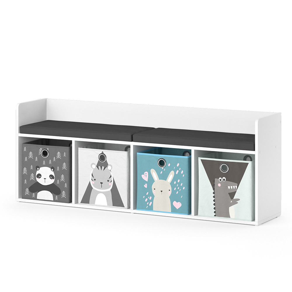 Kinderregal "Luigi" Weiß 142 x 53 cm mit 4 Faltboxen opt.2 Vicco
