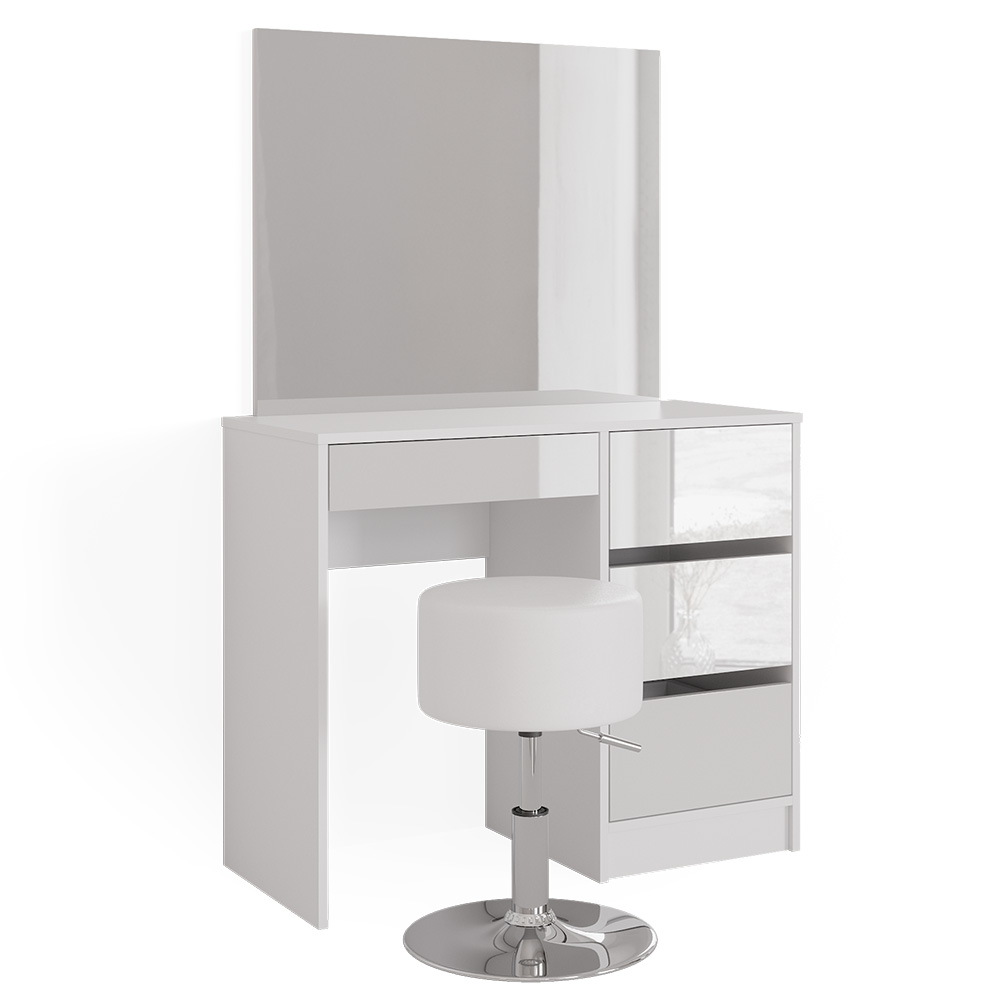 Coiffeuse Sherry Avec Miroir LED Et Tabouret – Blanc – Vicco – 4 Tiroirs – Moderne