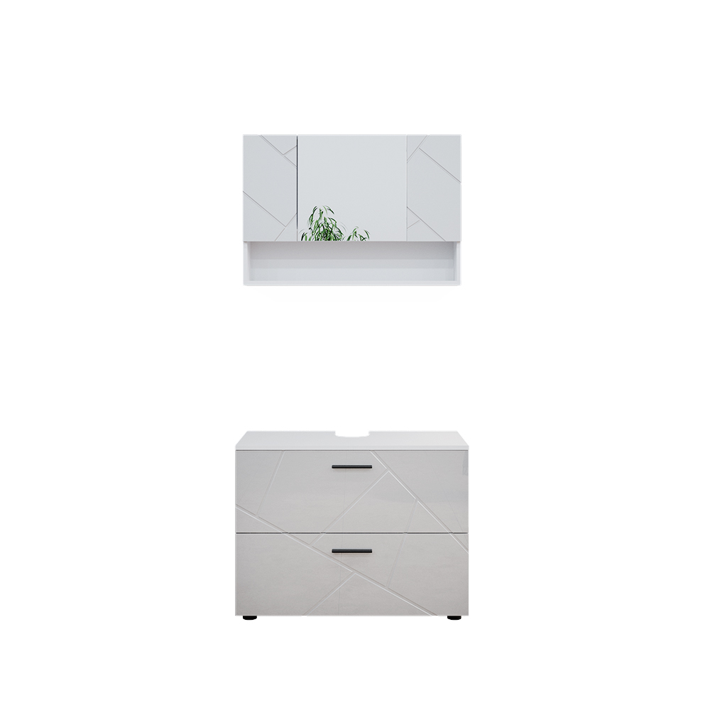 meuble de rangement de salle de bain "Irma", Blanc Haute brillance, 2 pièces, armoire basse 80 cm, Vicco