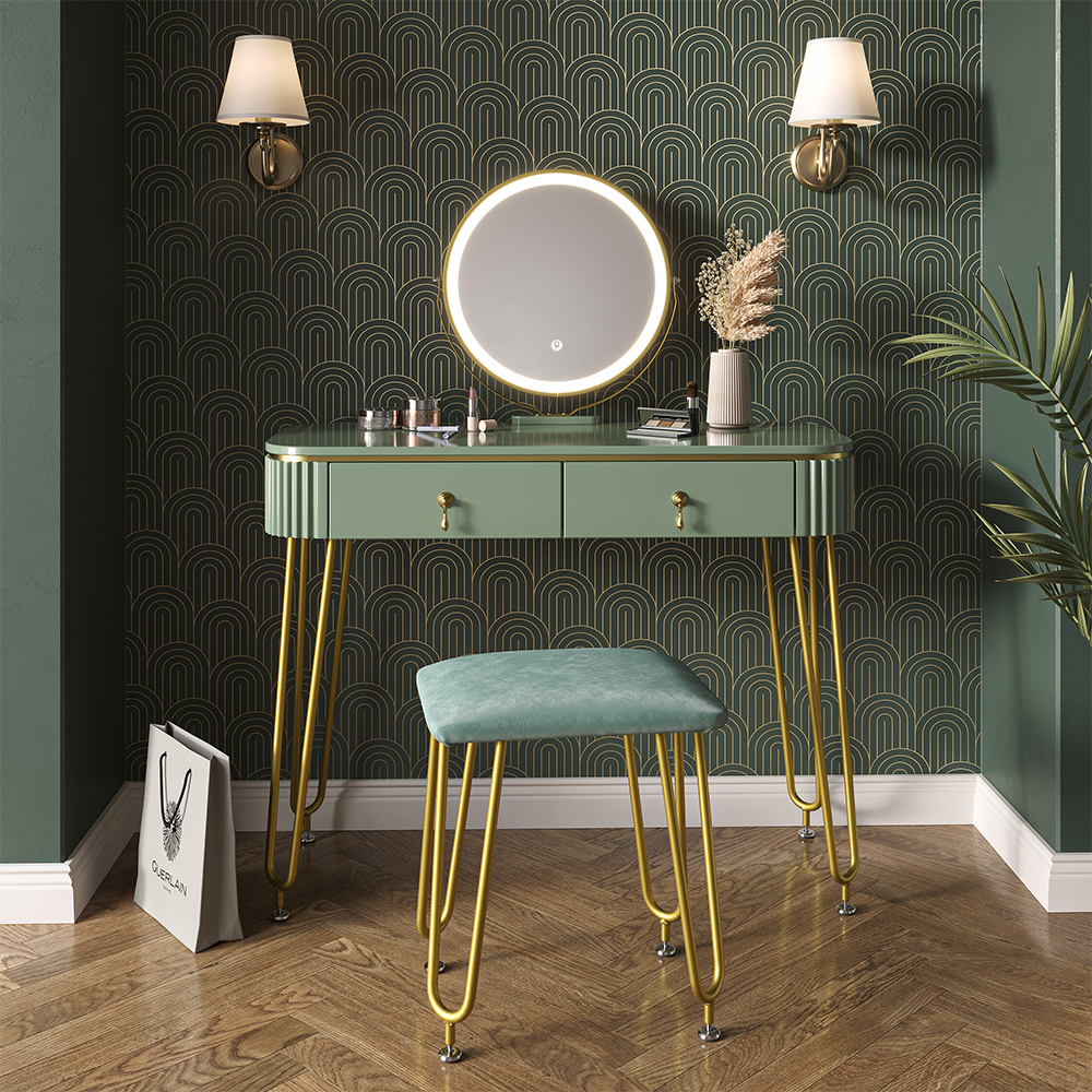 Schminktisch Mit LED Beleuchtung & Hocker - Großer Kosmetiktisch Mit 3 Schubladen