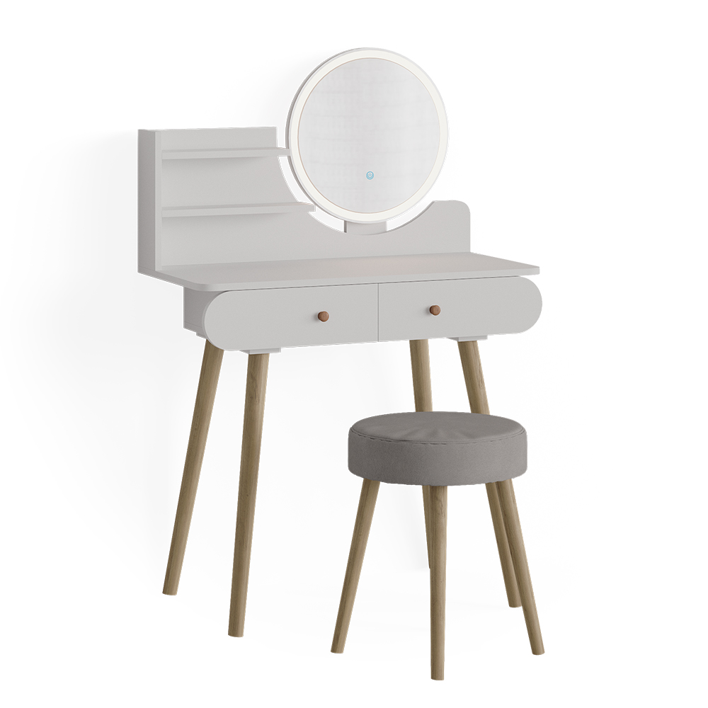 toaletna miza "Edda", Bela, 80 cm z osvetlitvijo LED in stolčkom, Vicco
