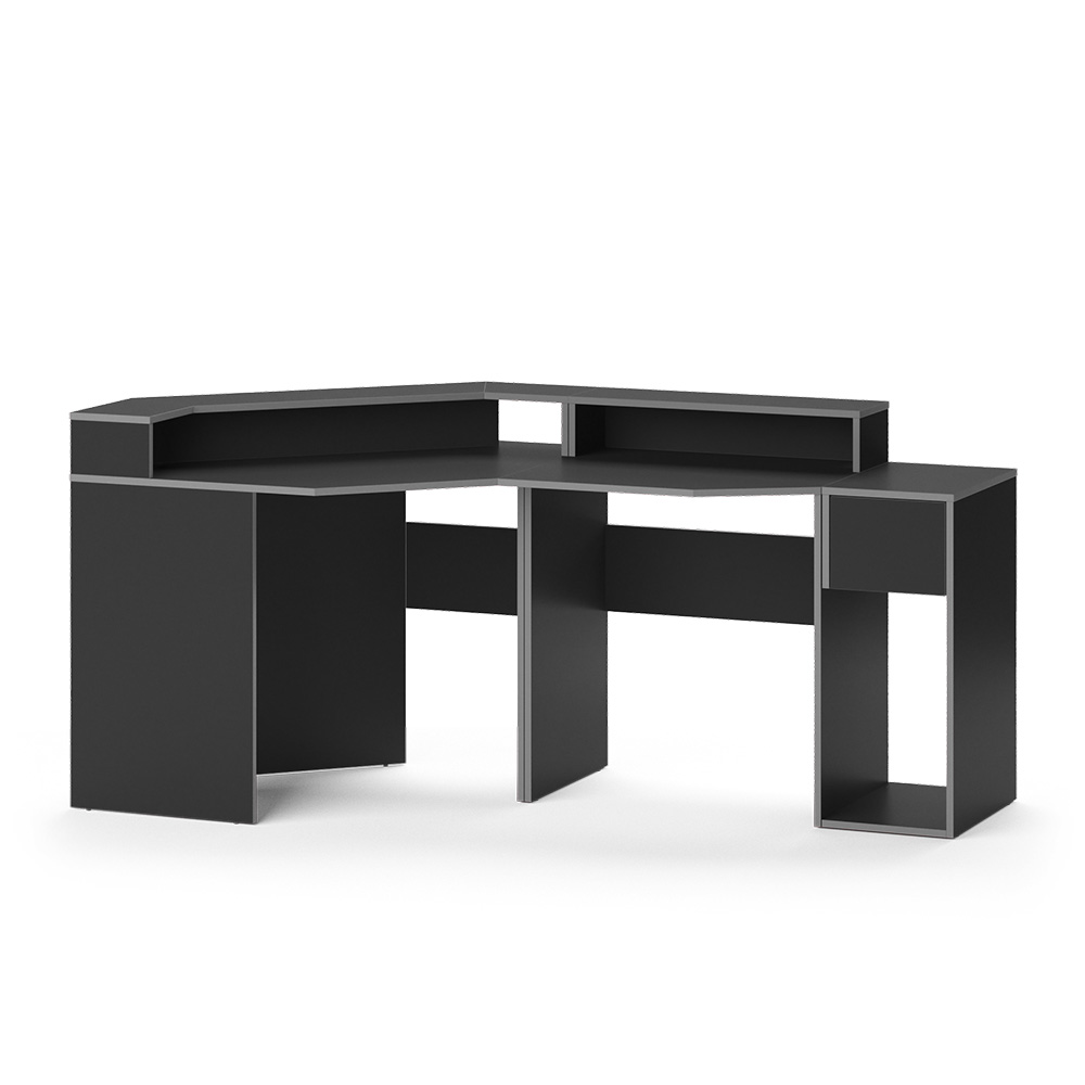 Gaming Tisch "Kron" Grau/Schwarz 220 x 90 cm Eckform Vicco