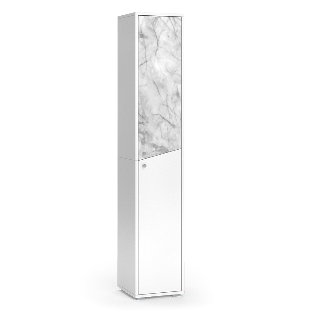 Badschrank "Irida" Weiß/Marmor Hochschrank 30x162 cm Livinity