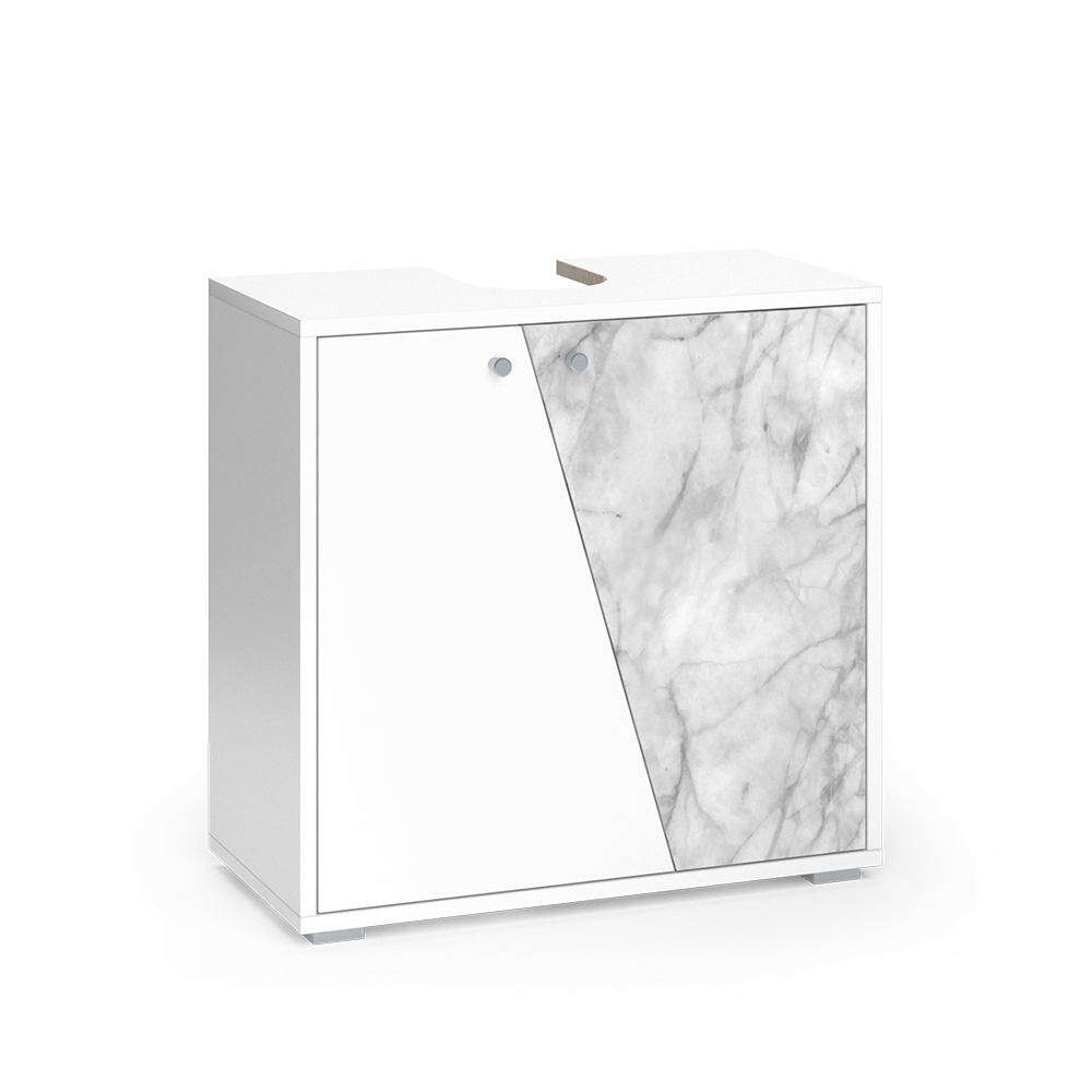 Waschbeckenunterschrank "Irida" Weiß/Marmor Waschtischunterschrank 60x59 cm Livinity