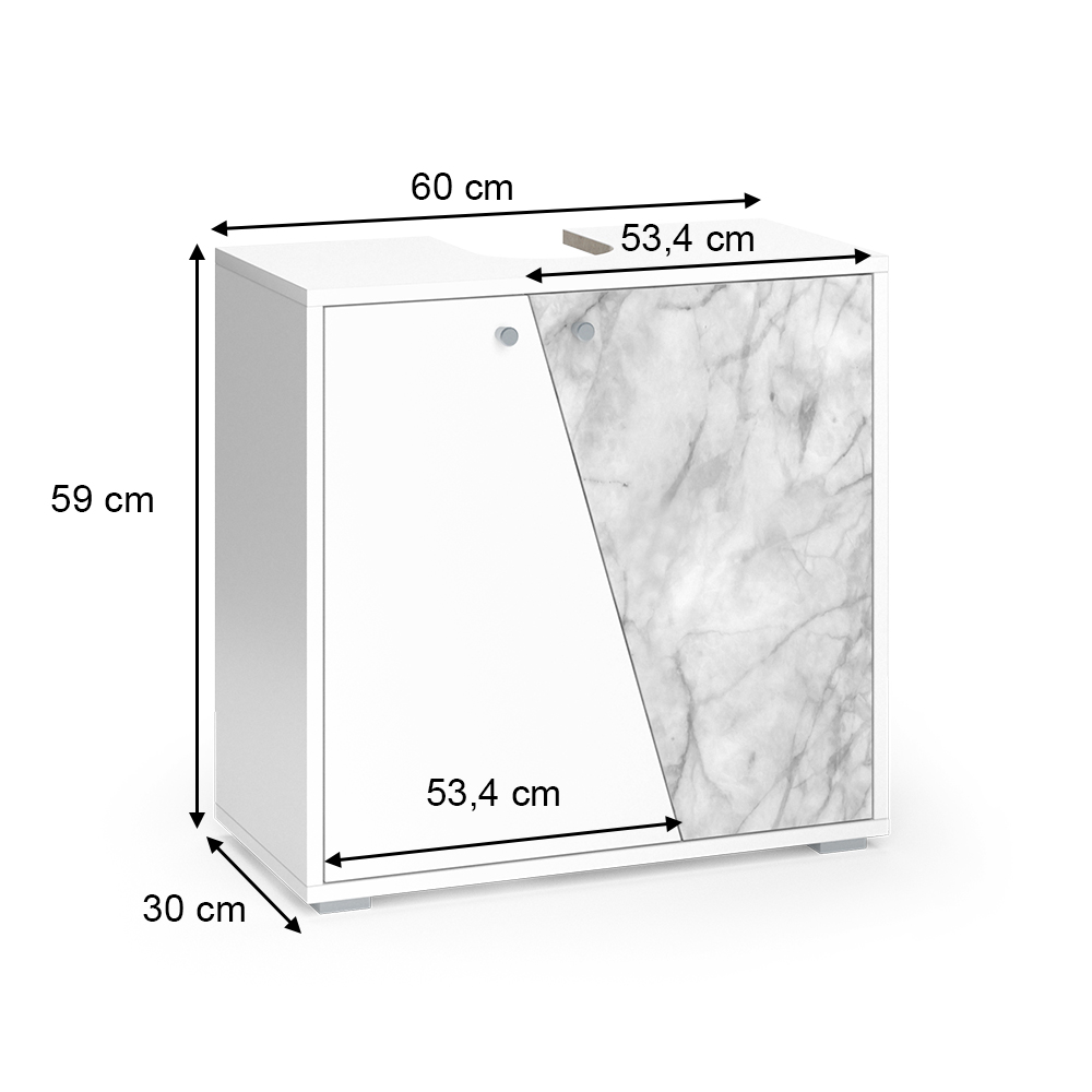 Waschbeckenunterschrank "Irida" Weiß/Marmor Waschtischunterschrank 60x59 cm Livinity