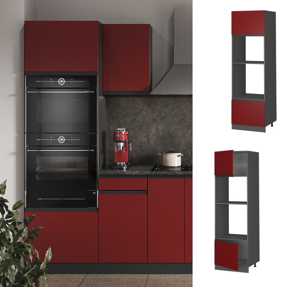 armoire micro-ondes "R-Line", Rouge/Anthracite, 60 cm J-Shape, Vicco