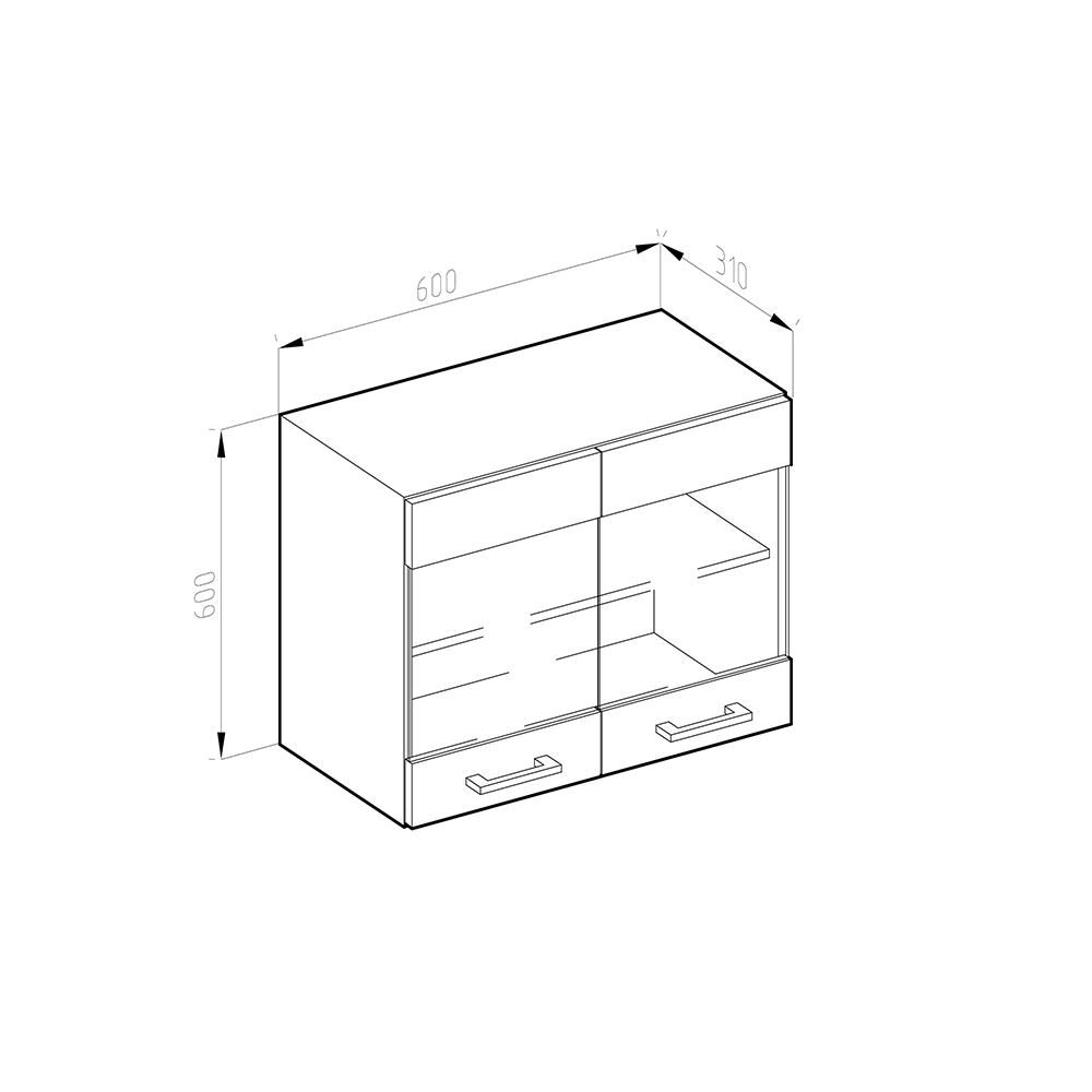 Küchenschrank Glas "R-Line" Goldkraft Eiche/Anthrazit 60 cm J-Shape Vicco