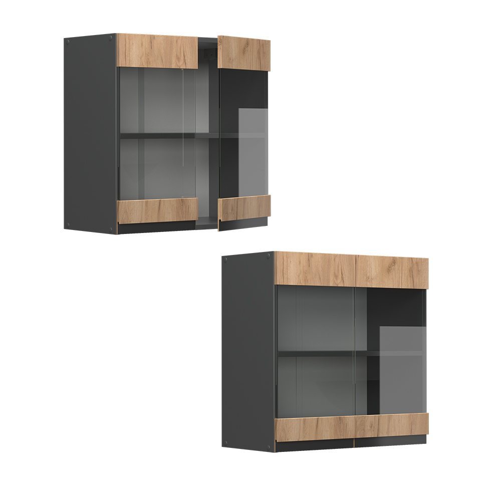 Vicco Küchenglasschrank R-Line 60cm - Weiß/Anthrazit J-Shape Hängeschrank