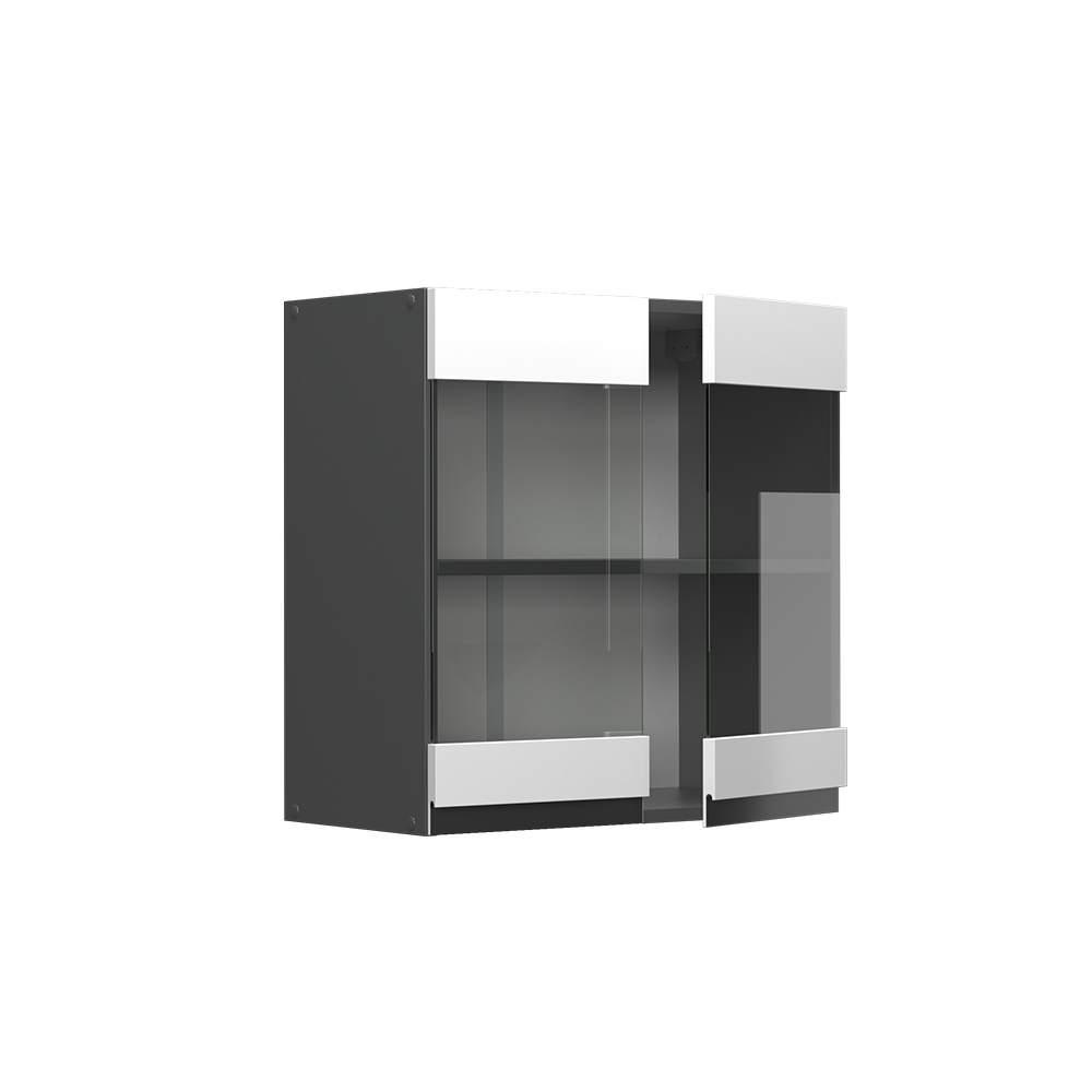 Küchenschrank Glas "R-Line" Weiß/Anthrazit 60 cm J-Shape Vicco