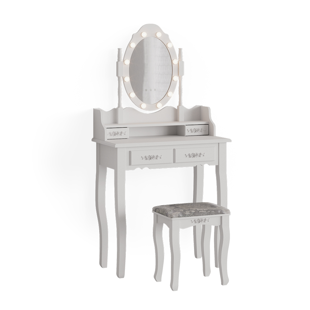 Coiffeuse Table de maquillage Zoey blanc gris Miroir LED Tabouret design Vicco
