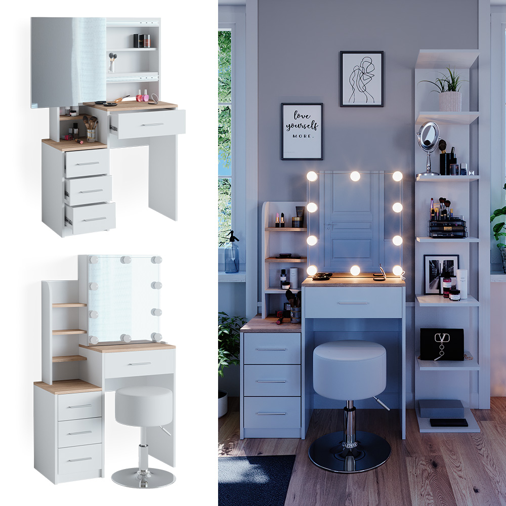 Coiffeuse | Table de Maquillage avec lumières LED Chêne fumé 50x41x140 cm CFW239495 | Leroy Merlin