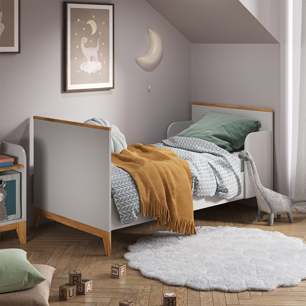 Chambre Enfant Malia 5 Pièces - Commode à Langer, Lit, Armoire, étagères, Couleur Chêne Cachemire - 12