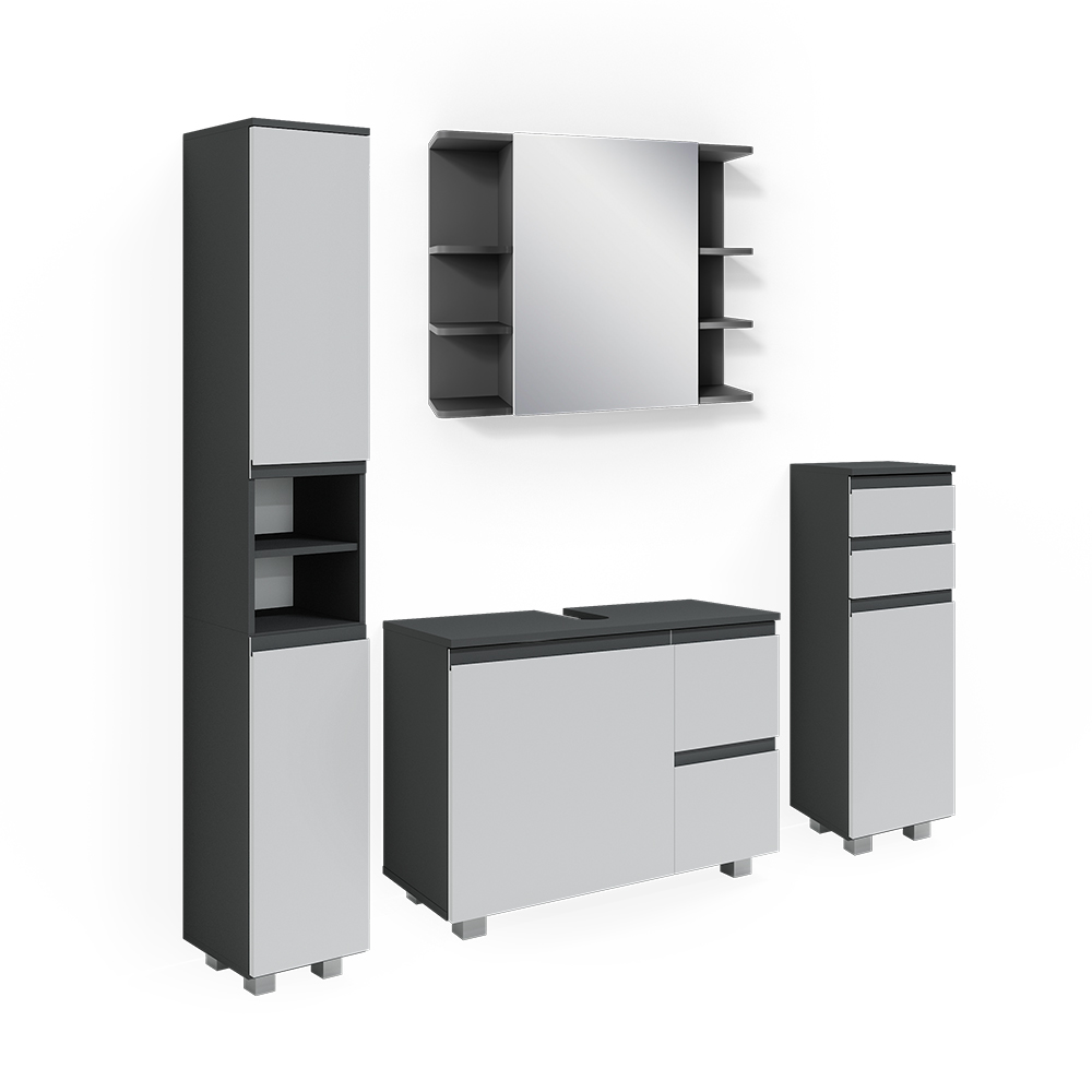 Meuble Sous-vasque Vicco J-shape 80 Cm - Sonoma Anthracite - 1 Porte 2 Tiroirs - Neuf