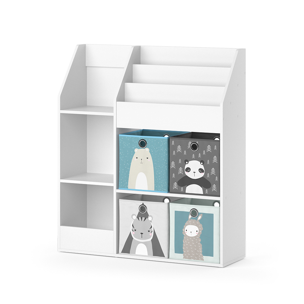 Kinderregal "Luigi" Weiß 100.4 x 114.2 cm mit 4 Faltboxen (grau) Vicco