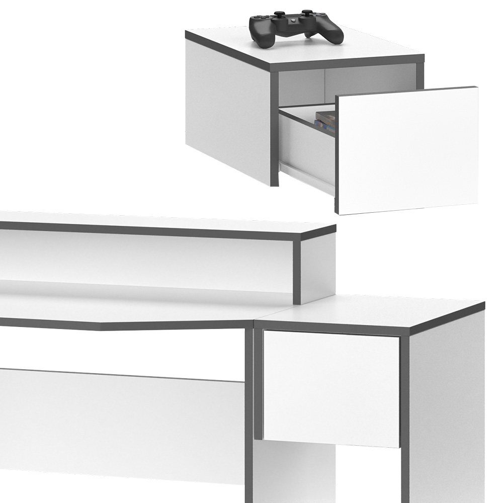 Gaming Tisch "Kron" Weiß/Grau 130 x 60 cm Vicco