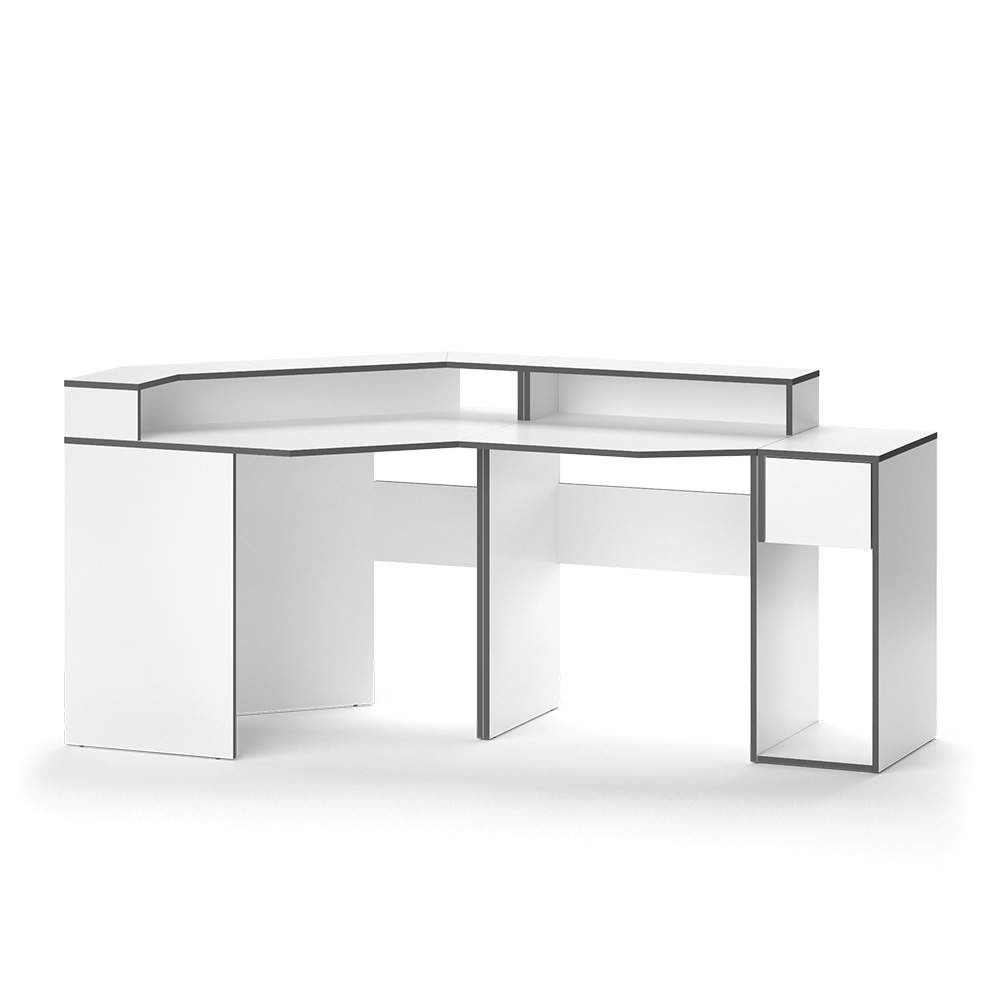 Gaming Tisch "Kron" Weiß/Grau 90 x 90 cm Eckform Vicco