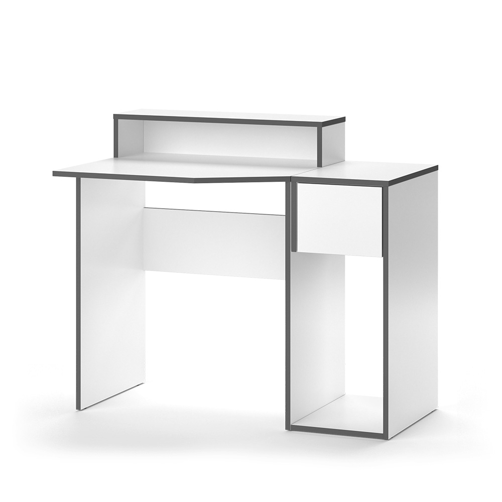 Gaming Tisch "Kron" Weiß/Grau 70 x 60 cm mit Schrank Vicco
