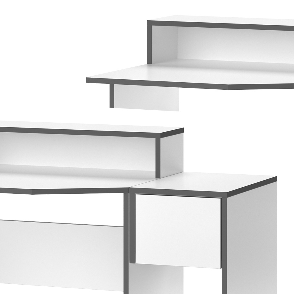 Gaming Tisch "Kron" Weiß/Grau 70 x 60 cm mit Schrank Vicco