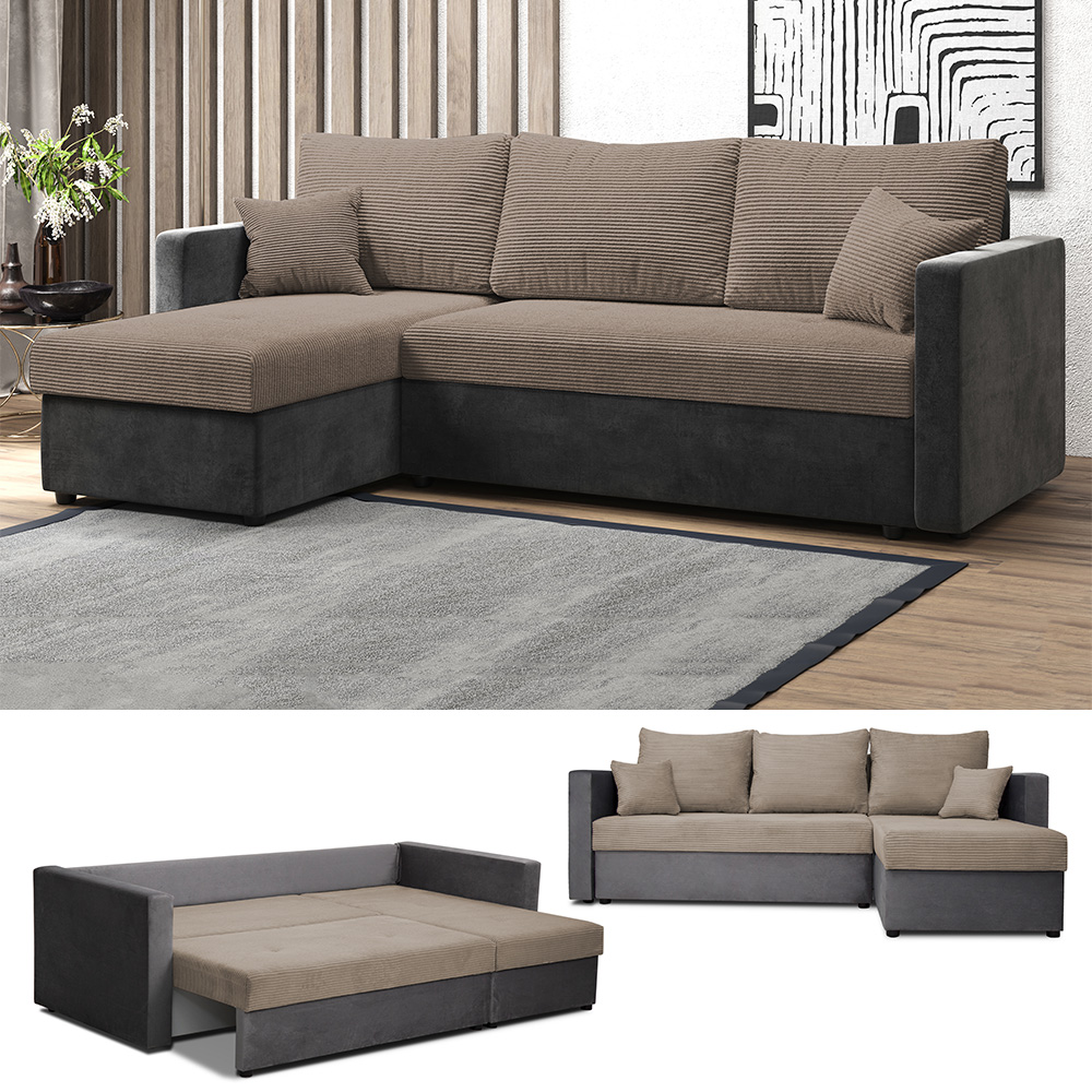 Sofa L Form Dunkelgrau/Hellgrau 224 x 144 cm mit Bettkasten livinity®