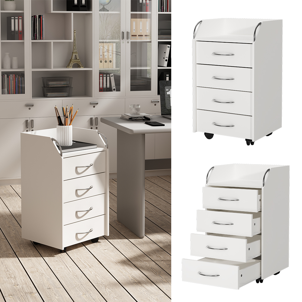Meuble De Cuisine Elio Par Vicco - Buffet Micro-ondes Sur Roulettes Blanc